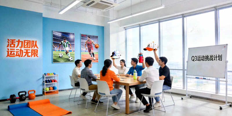 公司总部现代化办公环境 - 充满活力的体育主题装饰与团队协作场景